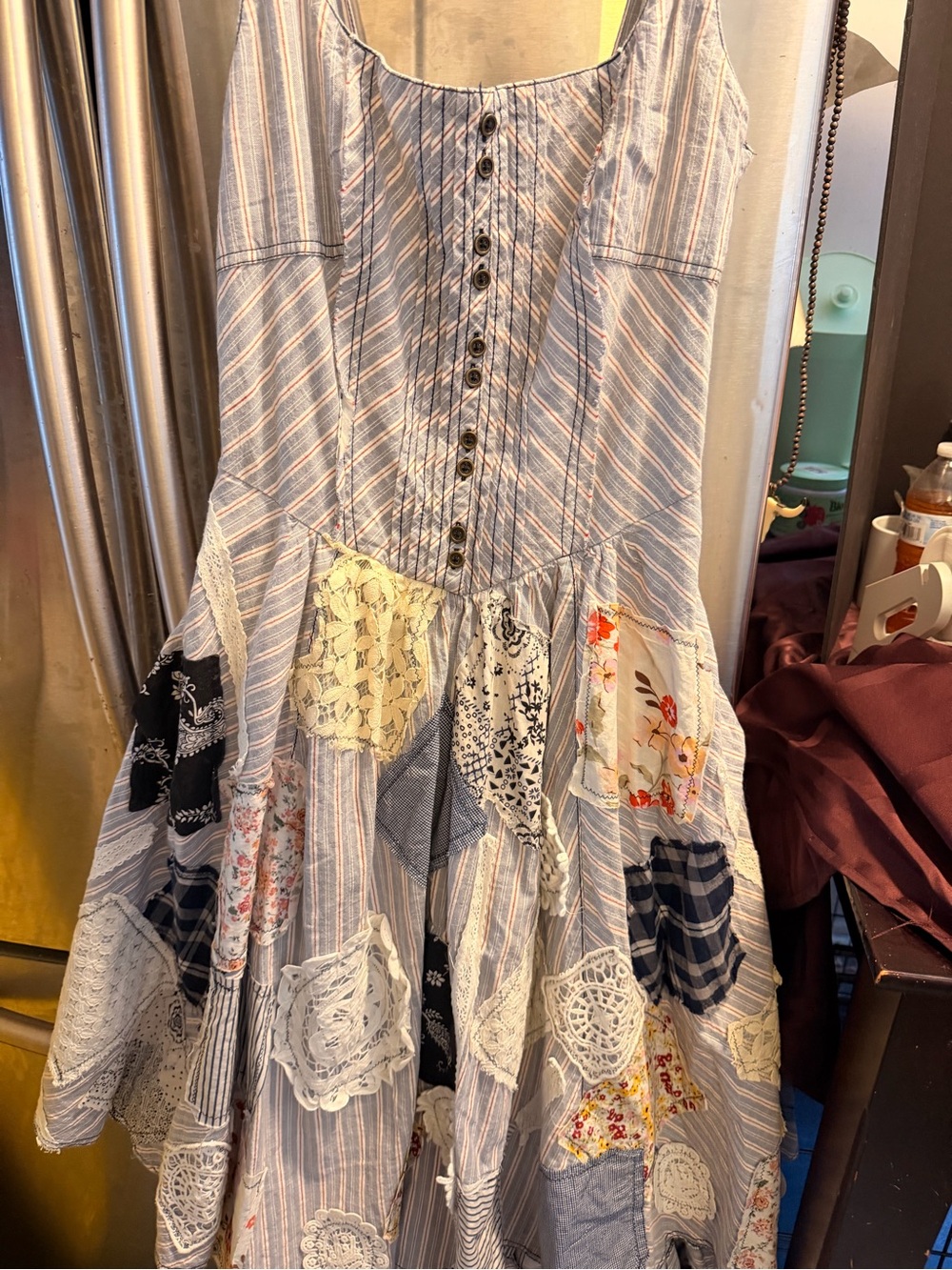 Pilcro Light Blue Striped Patchwork Button-Front Maxi Dress